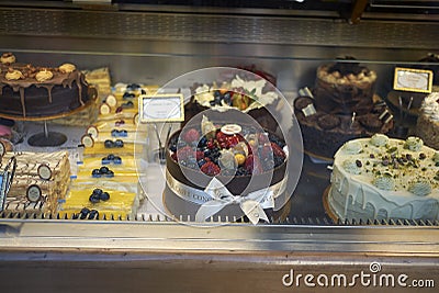 Assorted patisserie window Editorial Stock Photo