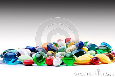 Assorted pharmaceutical capsules and medication Stock Photo