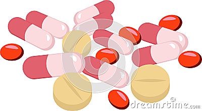 Assorted pharmaceutical medicine pills, tablets and capsules over white background Stock Photo