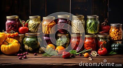 Assorted Pickled Vegetables in Jars Stock Photo