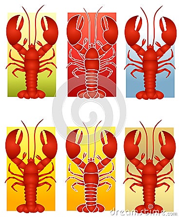 Assorted Red Lobster Clip Art Cartoon Illustration