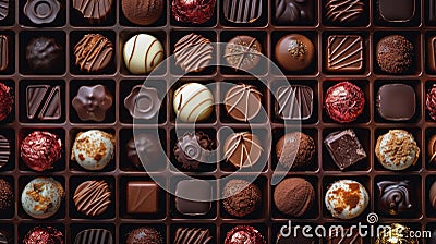 Assorted rows of different chocolate sweets neatly arranged in a box, Ai Generated Stock Photo