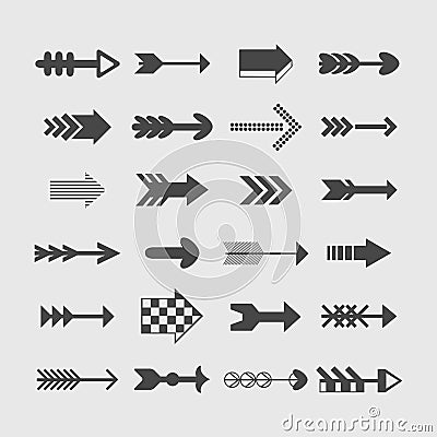 Assorted silhouette direction arrows icons set Vector Illustration