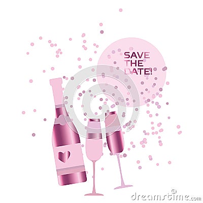 Assorted sparkling wine glasses and bottles. champagne concept f Vector Illustration