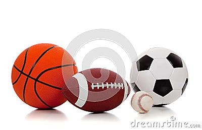 Assorted sports balls on white Stock Photo