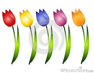 Assorted Spring Tulips Flowers Clip Art Cartoon Illustration