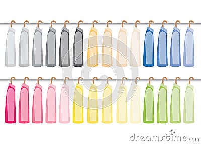 Assorted suit hanging on a clothes rack. Vector Illustration