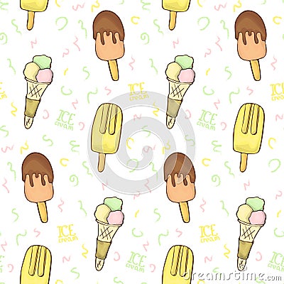 Delicious ice cream color seamless vector handdrawn pattern. Vector Illustration