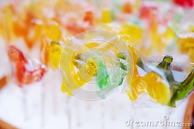 Assorted sweets and candies sold on traditional Lithuanian spring fair in Vilnius Stock Photo