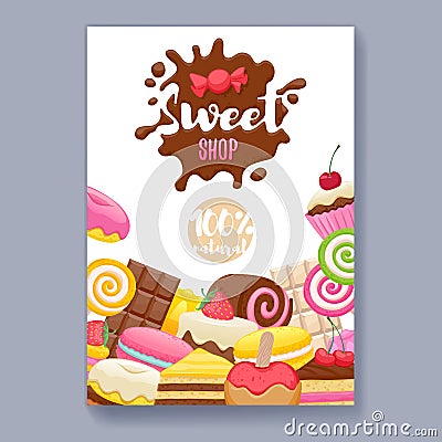 Assorted sweets colorful background. Vector Illustration