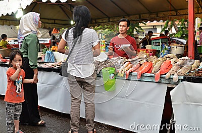 Assorted type of grilled seafood fish for dinner at Kota Kinabalu Editorial Stock Photo