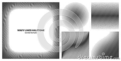 Assorted Various Contrast Halftone Wavy Lines Textures Vector Pattern Collection Vector Illustration