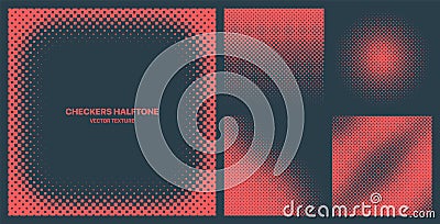 Assorted Various Contrast Red Checker Halftone Texture Vector Pattern Collection Vector Illustration