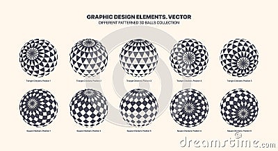 Assorted Various Vector Balls In Different Positions With Triangular Pattern Set Vector Illustration