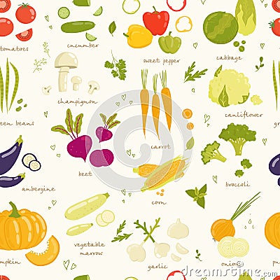 Assorted vegetable vector seamless pattern Vector Illustration