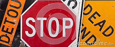 Assorted vintage traffic signs Stock Photo