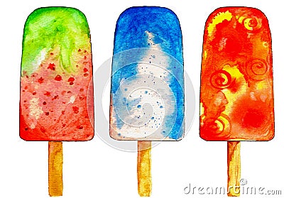 Assorted watercolor popsicles Stock Photo