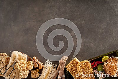 Assorted wheat, rice and been thread Asian noodles Stock Photo