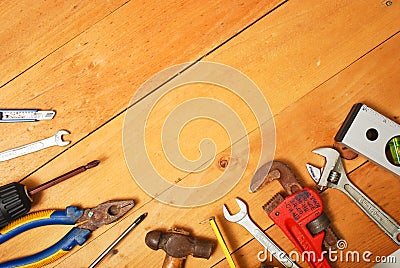 Assorted work and home tools Stock Photo