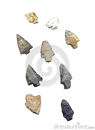 Assortment of American Indian Arrowheads Stock Photo