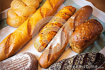 Assortment of baked bread. Selective focus Stock Photo