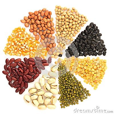 Assortment of beans and lentils in wooden spoon with wood box ma Stock Photo