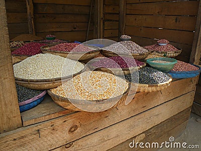 Assortment of beans on a market stall in Malawi Stock Photo
