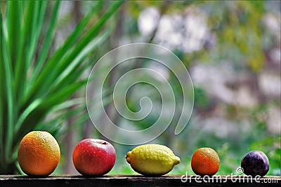 Assortment of biological, fresh, seasonal fruit. Stock Photo