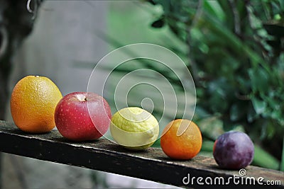 Assortment of biological, fresh, seasonal fruit. Stock Photo