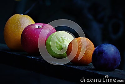 Assortment of biological, fresh, seasonal fruit. Stock Photo