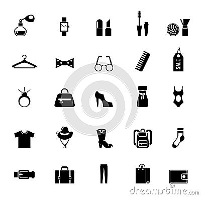 Assortment of Black Clothing and Accessory Icons Vector Illustration