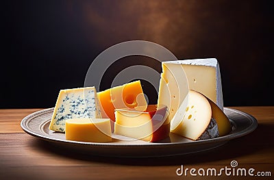 Assortment of cheeses cut into pieces Stock Photo