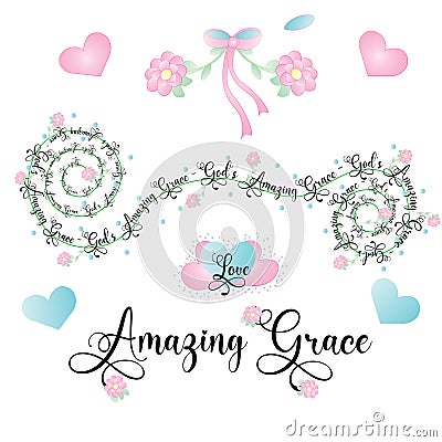 Assortment of Christian Amazing Grace Graphics in pinks and blues Stock Photo