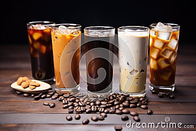 an assortment of cold brewed coffees with different flavorings Stock Photo