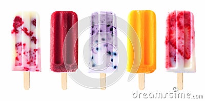 Assorted summer fruit popsicles isolated on white Stock Photo