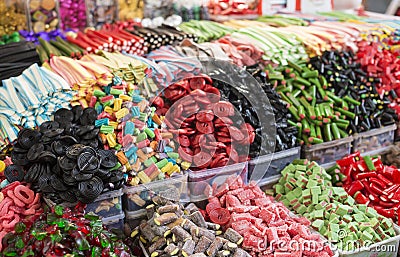 Assortment colorful gummy candies. Stock Photo