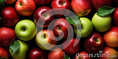 Assortment of crimson and emerald apples on a backdrop of Stock Photo