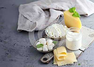 assortment dairy products cheese, milk Stock Photo