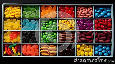 An assortment of different colored chewy candies in square trays Stock Photo