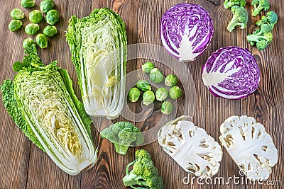 Assortment of different Cruciferous vegetables Stock Photo