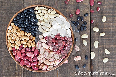 Assortment of different types of beans Stock Photo