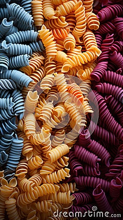 assortment of different types of pasta in different colors. Stock Photo