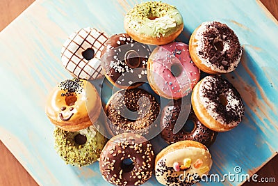 Assortment of donuts on a table Stock Photo