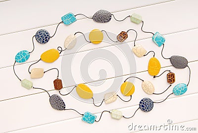 Assortment of female accessories, fashionable bijouterie, bead Stock Photo