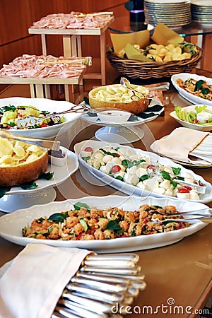 Assortment of food on a cold buffet Stock Photo