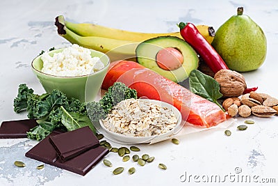Assortment of food - natural sources of dopamine Stock Photo