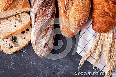 Assortment of fresh bread. Healthy homemade bread. Stock Photo