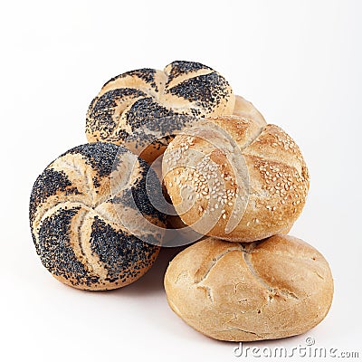 Assortment of fresh Kaiser rolls Stock Photo