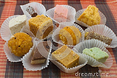 Assortment of Freshly Prepared Indian Sweets Stock Photo