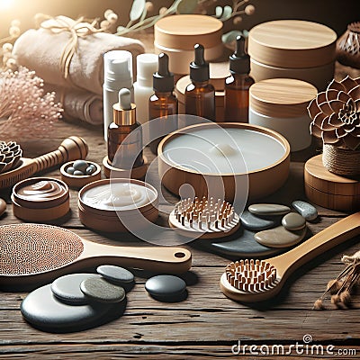 Assortment of health and beauty skin and hair care products Stock Photo